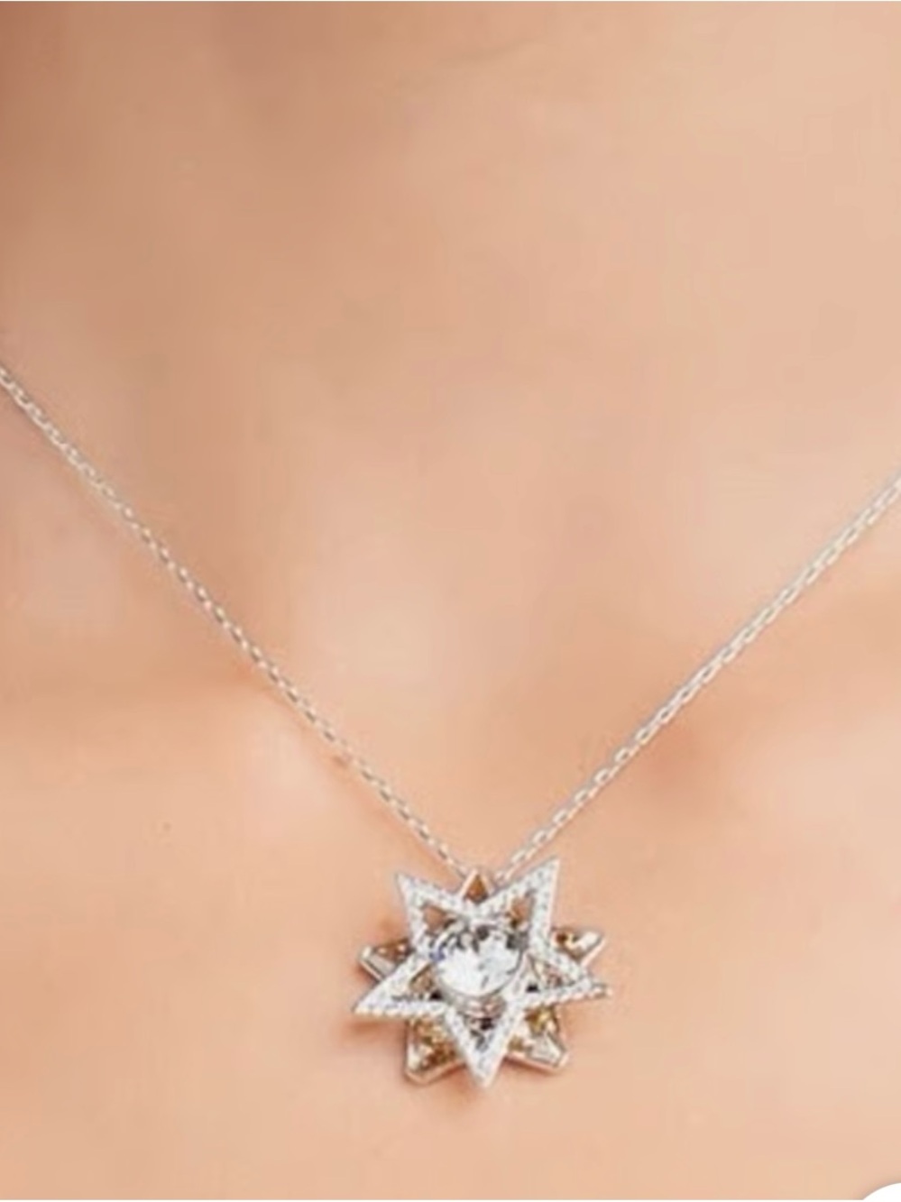 NIB Swarovski Silver & Yellow Carrissa Star Crystal Pendant Necklace